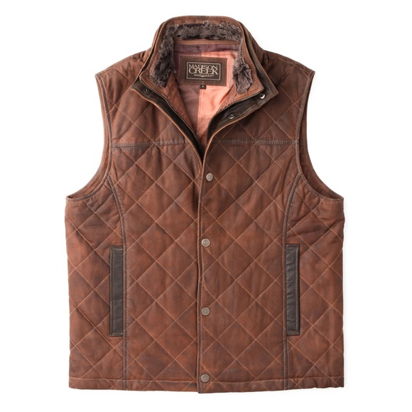 Men's Madison Creek Beaver Creek Waxed Goat Suade Quilted Vest - Bourbon color
